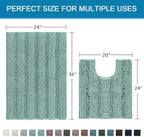 H.VERSAILTEX Bathroom Rugs Bath Rug Set 2 Piece Bathroom Contour Rug Toilet Mat Sets Non Slip Contour Bath Rug Ultra Thick Water Absorbent Striped Bath Mats(36" x 24" Plus 20" x 24" U, Eggshell Blue)