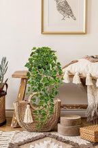 Hollyone Artificial Hanging Plants Potted 31.4" Fake Ivy Vine Faux Ivy Leaves Hanging Greenery Plant in Black Pot for Home Indoor Wall House Room Patio Shelf Office Decor