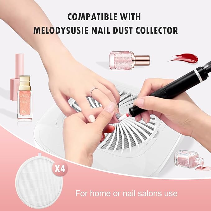 4 Pack Reusable HEPA Filters for MelodySusie Nail Dust Collector, Compatible with SPro/XC320J, Home or Salon Use
