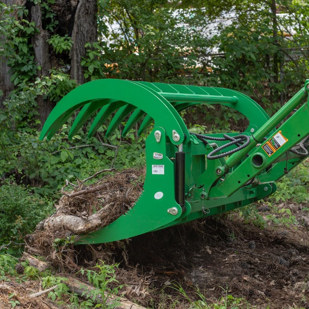 Titan Attachments 60" HD Root Grapple Rake Attachment, Fits John Deere Hook & Pin Tractors, Twin 3,000 PSI Cylinders, Clears Rocks, Logs, Brush, & Debris, Tractor Accessories & Attachments