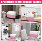Large 22 Quart Linen Fabric Foldable Storage Bin Cube Organizer Basket with Flip-Top Lid & Handles, Clothes Blanket Box for Home, Office, Closet, Pink & White, 4 Pack 14.6 x 9.5 x 9.5