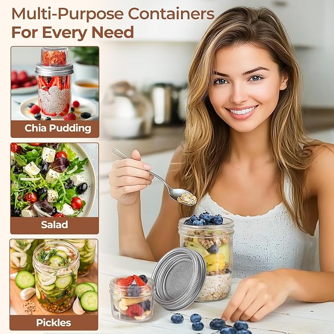ComSaf 2-Pack 20 oz Overnight Oats Containers with Lids On-The-Go Dual-Laryer Yogurt Parfait Cups with Dry and Wet Separation Mason Jars for Chia Pudding Cereal Nut Fruit Meal Prep Salad