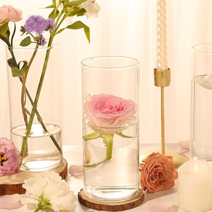 12Pcs Glass Cylinder Vases 8 Inch Tall Clear Flower Vases for Centerpieces Wedding Decoration, Hurricane Floating Candle Holder for Party Table Home Decor