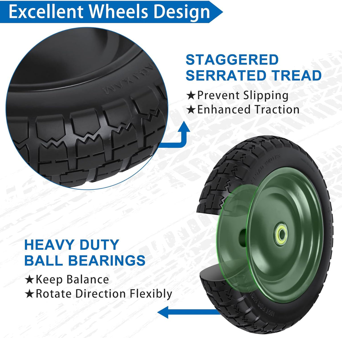13 Inch Flat Free Wheels Tires 4.00-6 Solid Replacement with Universal 5/8" Axle Bore Hole, 16 Spacers and 8 Pins, for Wheelbarrow, Garden Wagon, Hand Truck, Trolley, Lawn Mower, 4 Pack