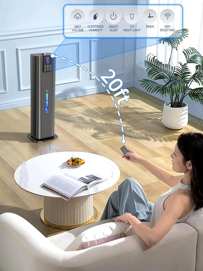 8L Smart Humidifier for Large Room Bedroom, Cover up to 505ft², Easy Top Fill, Remote & APP Control, Aroma Box, RGB Light, Last 48 Hours Suitable for Indoor Plant, Office, Home
