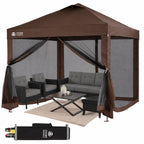 CROWN SHADES Gazebo 10x10 Pop Up Canopy with Mosquito Netting, Coffee