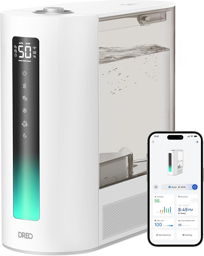 Dreo 6L Humidifiers for Bedroom, Smart Warm & Cool Mist for Large Room, 60Hr Quiet Runtime for Baby, Plant, Humidity Sensor, Indicator Light, 12H Timer, Google/Alexa, White
