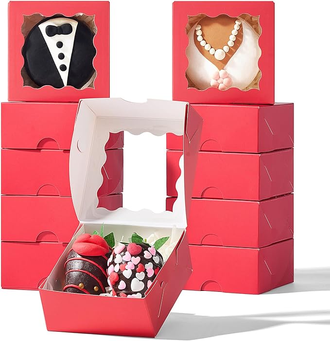 RomanticBaking 3 ¼" x 3 ¼" x 1 ½" 100PCS Chocolate Truffle Boxes for 4，Cookies Boxes Soap Boxes Donut Boxes Macaron Boxes Mini Bakery Boxes with Window Brownie Box