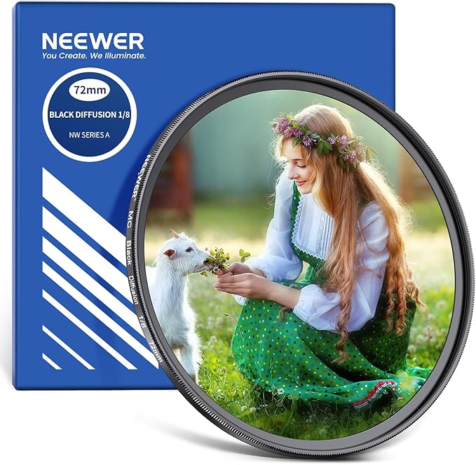 NEEWER 72mm Black Diffusion 1/8 Filter Soft Dreamy Cinematic Effect Filter Ultra Slim Water Repellent Scratch Resistant Optical Glass, Multi Nano Coatings for Video/Vlog/Portrait Photography