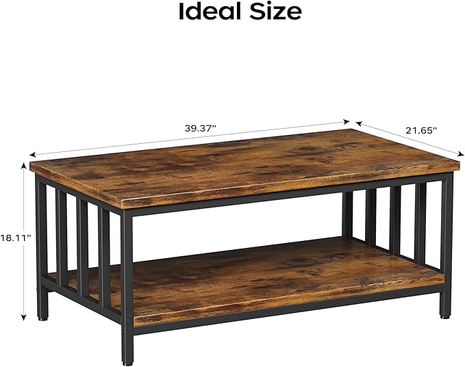 Homeiju Coffee Table for Living Room, Farmhouse Living Room Table with Slatted Sides Frame for Home Office, Apartment, 39 inch Rustic Black and Brown