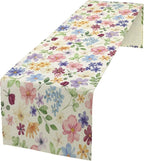 Floral Decorative Table Runner, Watercolor Floral Botanical Rustic Modern Style Pattern Printed Long Table Runner for Restaurant Kitchen Party,13in（33cm） W * 72in（184cm） L