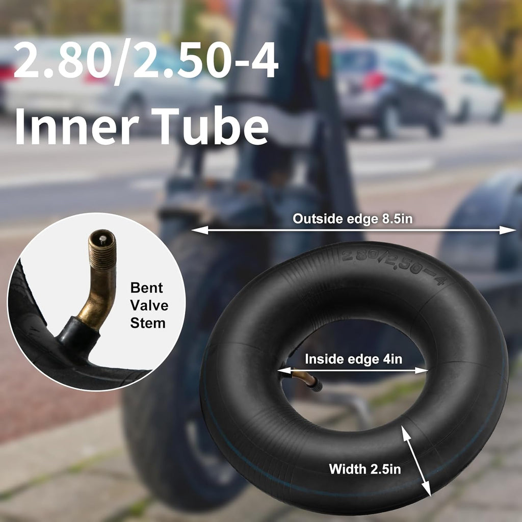 2.80/2.50-4" Inner Tubes, 2 Pack Heavy Duty 2.80 2.50-4/280/250-4 Replacement Tire Inner Tube with Bent Valve for Scooters, Hand Trucks, Wheelbarrows, Utility Cart, Dollys, Lawn Mowers, Trolleys