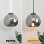 1-Light Mirror Smoke Gray Glass Pendant Lights Kitchen Island Black Hanging Light Fixture 7.87" Glass Globe Pendant Light Modern Pendant Lighting for Kitchen Island Bedroom Dining Room