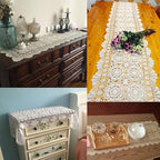KEPSWET Cotton Handmade Crochet Lace Table Runner Beige Rectangle Coffee Table Dresser Decor (14x60 inch)