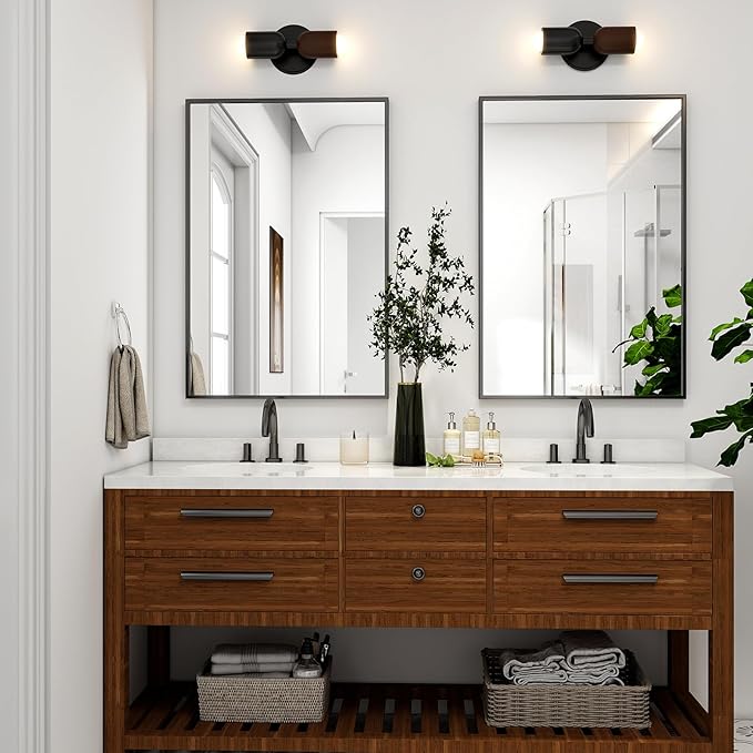 HARRITPURE 28"x20" Framed Bathroom Mirror for Wall Rectangle Mirror Aluminum Alloy Frame Wall-Mounted for Farmhouse Entryway Bedroom Living Room Black