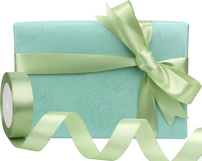 Pale green Solid Satin Ribbon 1 Inch 25 Yards Solid Polyester Fabric Ribbon for Gift Wrapping Wedding Christmas Baby Shower Birthday Party Decoration Handmade Immortal Flower Craft
