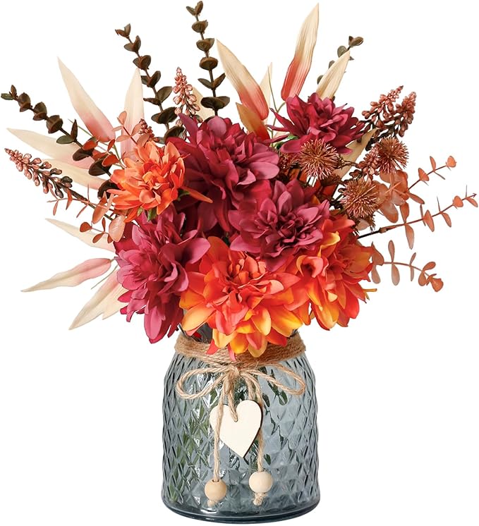 Fake Fall Flowers in Vase,Faux Flowers in Vase,Fall Floral Arrangement,Fall Centerpieces for Tables,Artificial Flowers,Kitchen Decor,Coffee Table Decor