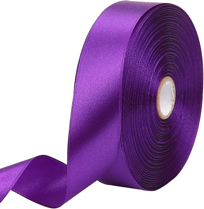 Purple Solid Satin Ribbon 1 Inch 50 Yards Solid Polyester Fabric Ribbon for Gift Wrapping Wedding Christmas Baby Shower Birthday Party Decoration Handmade Immortal Flower Craft
