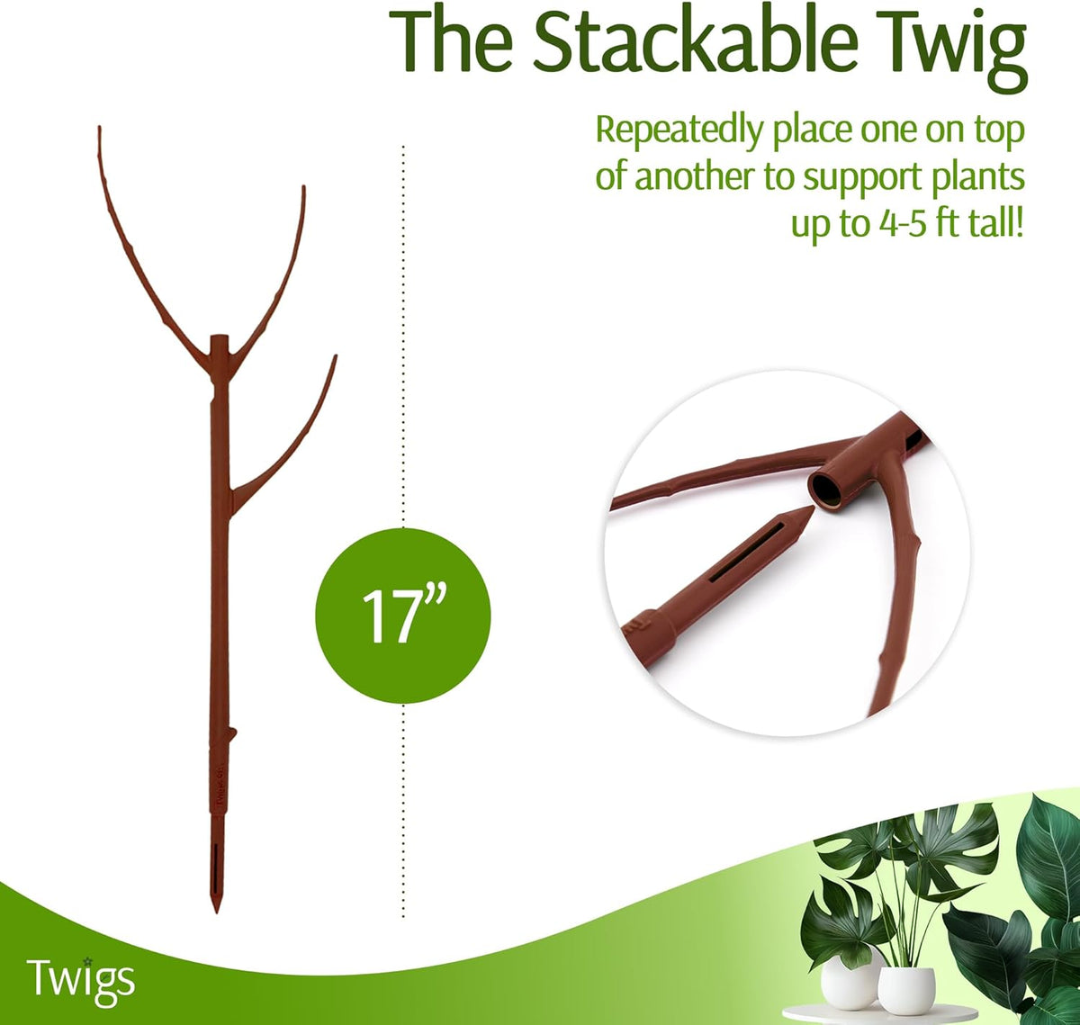Stackable Plant Support Stakes, Stem Holder Structures for Indoor & Outdoor Use, Garden Accessories for Climbing & Potted Plants, Trellis Alternative - Begonia Red, 10 Pack, 17" L