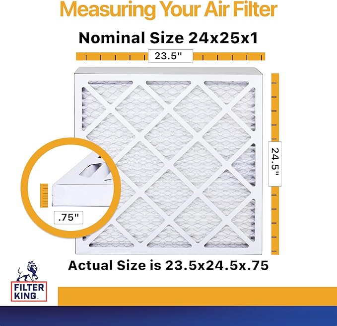 Filter King 24x25x1 Air Filter | 6-PACK | MERV 13 | HVAC Pleated AC Furnace Filters | MADE IN USA | Actual Size: 23.5 x 24.5 x .75"