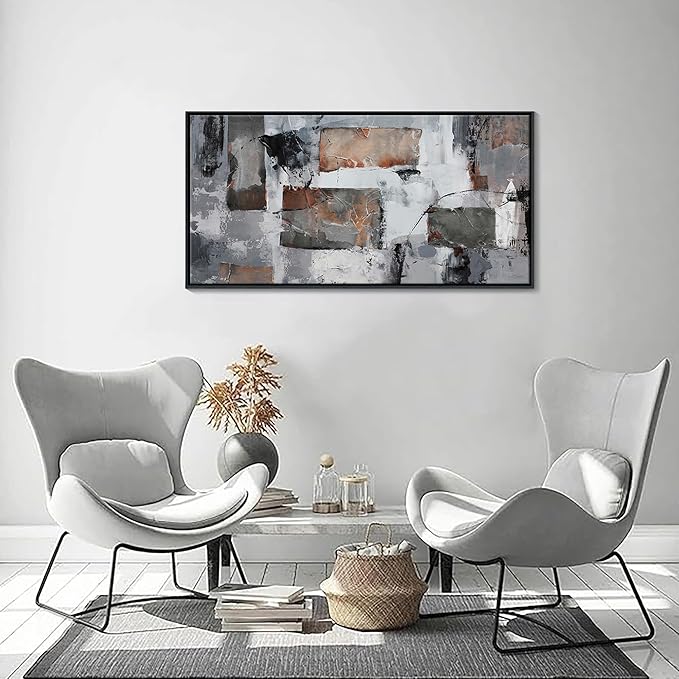 Large Abstract Wall Art - Gray and Black Modern Canvas Wall artwork, Framed Room Wall Decor for Living Room, Bedroom, and Office, Aesthetic Bedroom Wall Art Above Bed, Office Decorations for Work