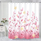 Eucalyptus Shower Curtain, Ombre Floral Leaves Plant Washable Fabric Bath Decor with 12 Hooks 72x72 inches, Pink