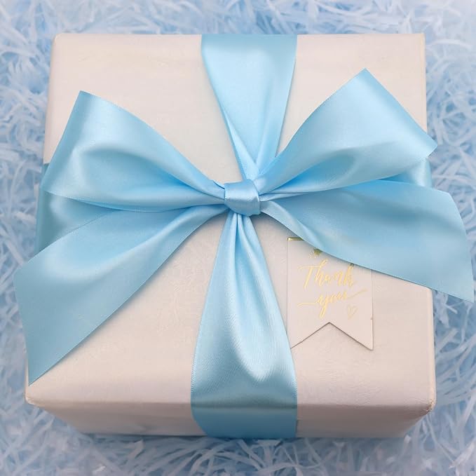 Sky Blue Solid Satin Ribbon 2 Inch 25 Yards Solid Polyester Fabric Ribbon for Gift Wrapping Wedding Christmas Baby Shower Birthday Party Decoration Handmade Immortal Flower Craft