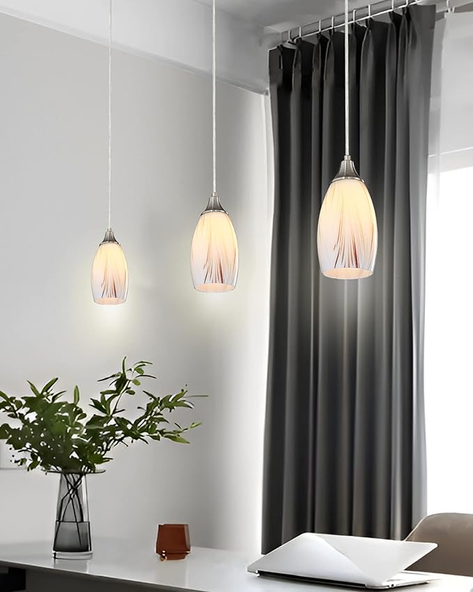 Mini Milk Glass Pendant Lights,Handcrafted Art Glass Pendant Hanging Light fixtures with Brushed Nickel Finish Adjustable Cord Glass Pendant Light Shade for Kitchen Island,Hallway,Dining Room
