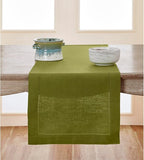 Solino Home Linen Hemstitch Table Runner 108 Inches Long - 100% Pure Linen Avocado Green Table Runner 14 x 108 Inch for Fall, Autumn, Thanksgiving - Classic Hemstitch