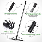 Walensee 5.4FT Bow Rake Heavy Duty Garden Rake with Stainless Steel Handle, 17 Steel Tines Garden Tool for Loosening Soil Gathering Leaf Leveling Lawn Farming Land Management Yarn Thatch Rakes