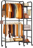 Portable Closets For Hanging Clothes,Wardrobe Closet Racks For Hanging Clothes,Sturdy Clothes Rack Heavy Duty,4-Tier Metal Freestanding Clothing Racks With Shelves, 45" X 16" X 69"