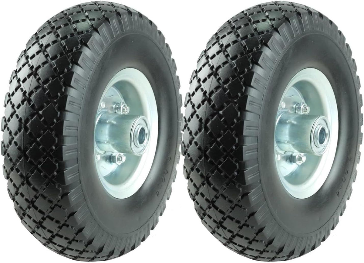 KF4003 Twin Pack 10-Inch Solid Rubber Tire Wheels Replacement 3.00-4 Tires Wheels Flat Free with 5/8" Bearings 2.15" Offset Hub Perfect for Hand Truck Wheelbarrow Garden Cart Non-Flat