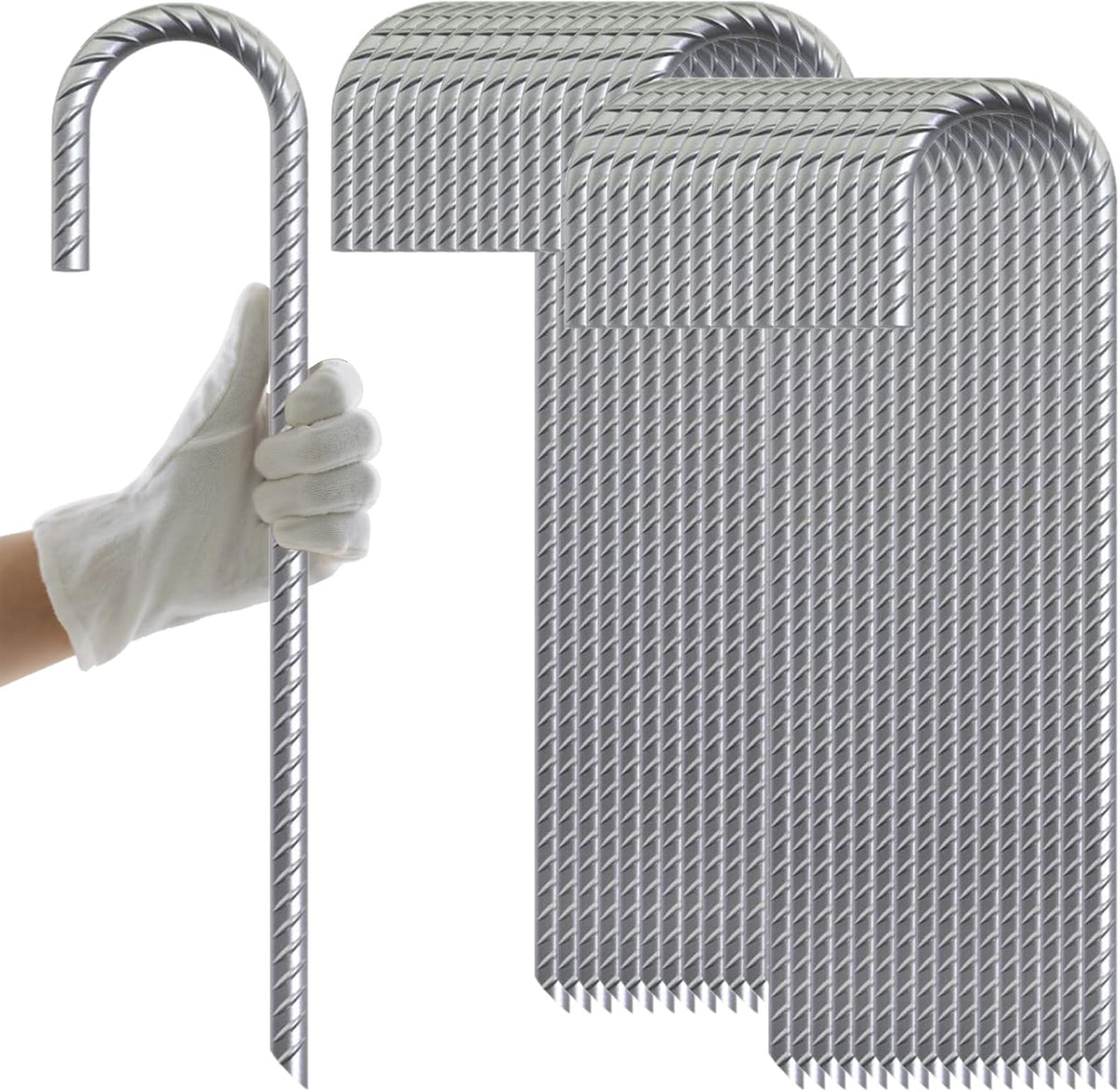 AAGUT Rebar Stakes 32 Pack 12'' Ground Stakes 3/8" Heavy Duty J Hook Anchors, Plant Support Garden Spikes Anti Rust Galvanized for Chain Link Fence