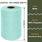 Aqua Blue Tulle Fabric Roll 6 Inch X 300 FT (100 Yards) Matte Tulle Ribbon Netting Mesh Spool for DIY Tutu Skirt Wedding Bow Gift Wrapping Baby Shower Christmas Party Halloween Decorations