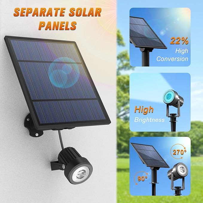 APONUO Solar Spot Lights - Outdoor 6-in-1 Landscape Lights, Dusk to Dawn Solar Uplights, IP65 Waterproof, 9.8ft Cable for Yard, Pathway, Garden, Tree Decoration (Multicolor)