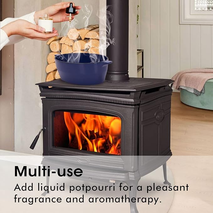 Wood Stove Steamer, Cast Iron Humidifier for Stove, Home Indoor Decorative, Blue Finish, Rust Resistant, Lattice Top, 2.5 Quart Capacity, Patented
