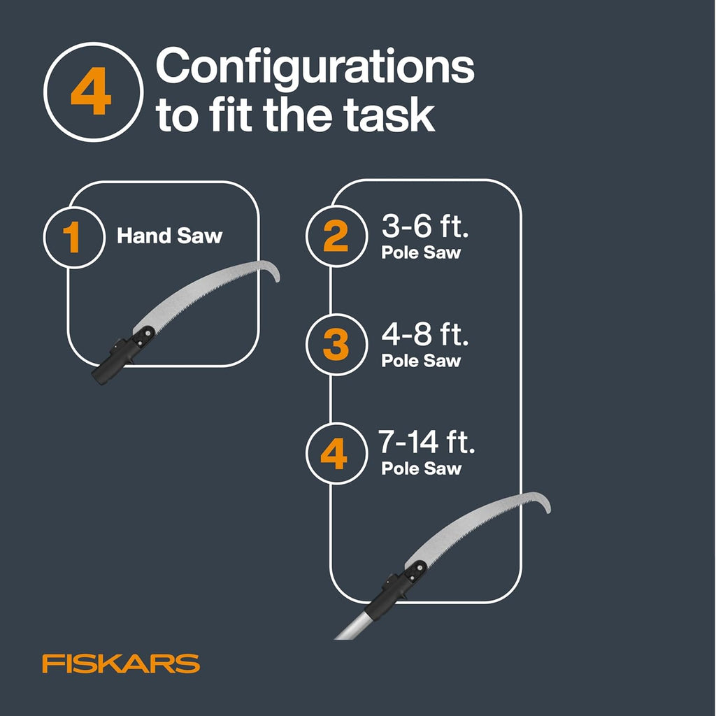Fiskars XtendControl Extendable Tree Pruner (14 ft), Adjustable Branch Trimmer with 15" X2 Hook Bill Saw, 3-6 ft & 4-8 ft Extension Poles, and Secure Locking System for Precision Cutting