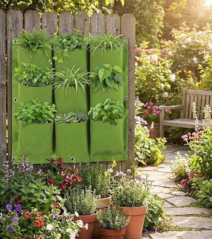 WFIST Vertical Hanging Planter Bag, Breathable Felt Wall Garden Planter with Metal Grommets, Indoor/Outdoor Space-Saving Herb & Flower Growing Pouch (12-Pocket)
