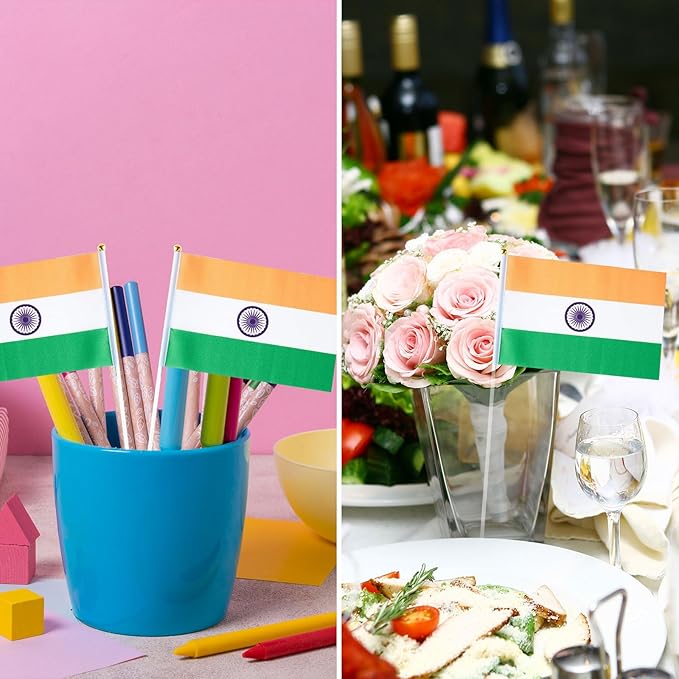 India Flag Indian Flag, Small Mini Handheld India Flags on Stick, Ideal for Party Parades Sports Events Patriotic Festival Decorations