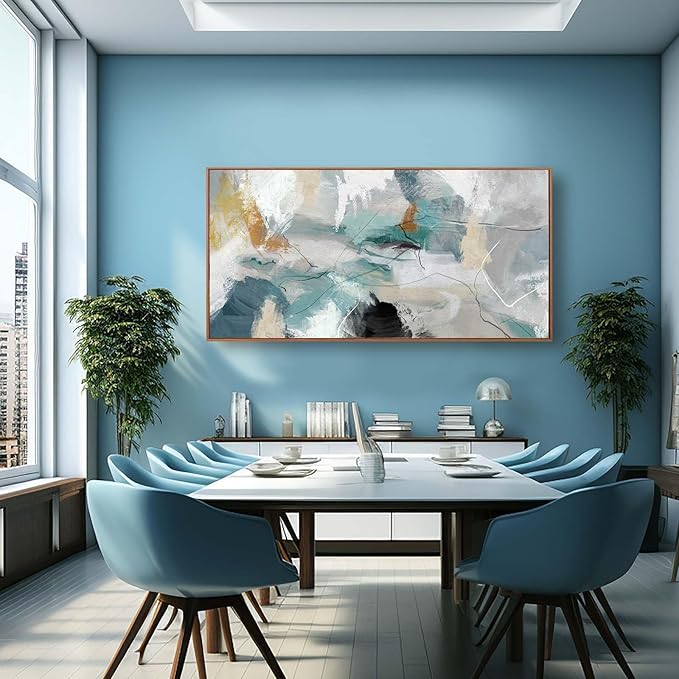 Kureful Abstract Oil Painting/Green Wall Decor/Artwork for Living Room Picture Prints on Canvas/Grey Wall Decor for Bedroom Office Hotel 20x40 Inch