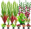 18-Piece Artificial Aquarium Plants Decorations – Large Set with Red & Green Foliage, Fish Tank Decor for Betta, Goldfish, Freshwater & Saltwater Tanks, Weighted Bases