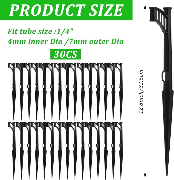 30 Pcs 12.8" Irrigation Drip Support Stakes 1/4 Inch Drip Irrigation Stakes for 1/4 Inch Drip Irrigation Tubing Hose Holder Drip Irrigation Support Stakes for Gardens Irrigation Supplies
