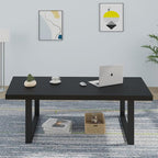 IBF Modern Black Coffee Table, Minimalist Industrial Wooden Center Table, Simple Farmhouse Rectangle Living Room Table, Wood and Metal Cocktail Coffee Table for Home Bedroom Office, Black Oak, 47 Inch