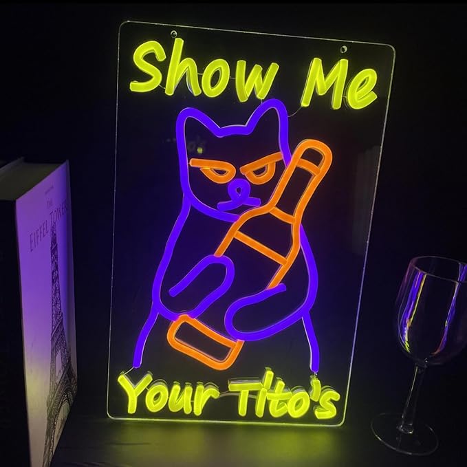 Neon Sign Cat Tito Light for Home Bar Pub,Dimmable LED Wall Light for Party Decoration, Cat Beer Neon Sign Funny Neon Signs for Bedroom Man Cave Home Bar Decor