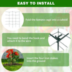 6 Packs Tomato Cages for Garden, 12"×12"×48" Plant Support Cage with Different Spacing, Green Metal Trellis for Climbing Plants Like Cucumber, Flowers
