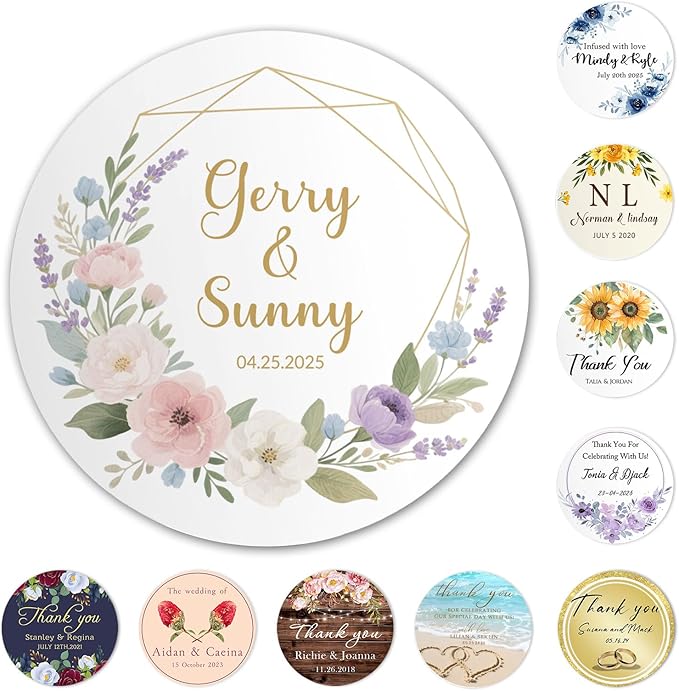 Custom Round Sticker Labels Personalized Stickers with Logo&Text Design Sticker for Wedding Favors Businesses Logo Birthday Gift Boxes Label 50-1000 Pack