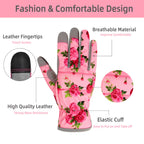 YRTSH Leather Gardening Gloves for Women, Flexible Breathable Garden Gloves,Thorn Proof Working Gloves for Weeding, Digging and Pruning, Medium, Pink
