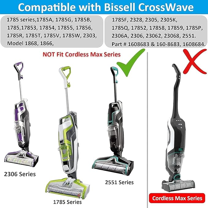 for Bissell CrossWave Vacuum Cleaner Replacement Parts 2 Pack 1868 Bissell CrossWave Multi-Surface Brush Rolls Tangle-Free+ 2 Pack 1866 Replacement Vacuum Filters Part 1608683 1608684 1613568