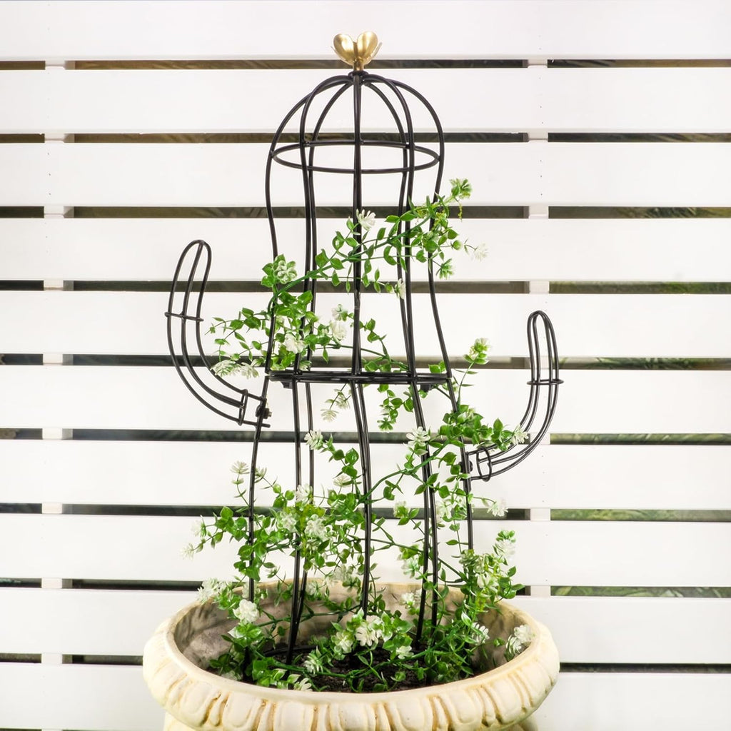 Cactus Obelisk Trellis - 16.34”x27.95” Unique Metal Design for Climbing Plants, Garden Decorative Support Structure for Potted Tall Vines and Rose Bushes