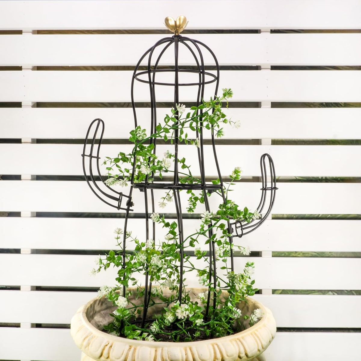Cactus Obelisk Trellis - 16.34”x27.95” Unique Metal Design for Climbing Plants, Garden Decorative Support Structure for Potted Tall Vines and Rose Bushes